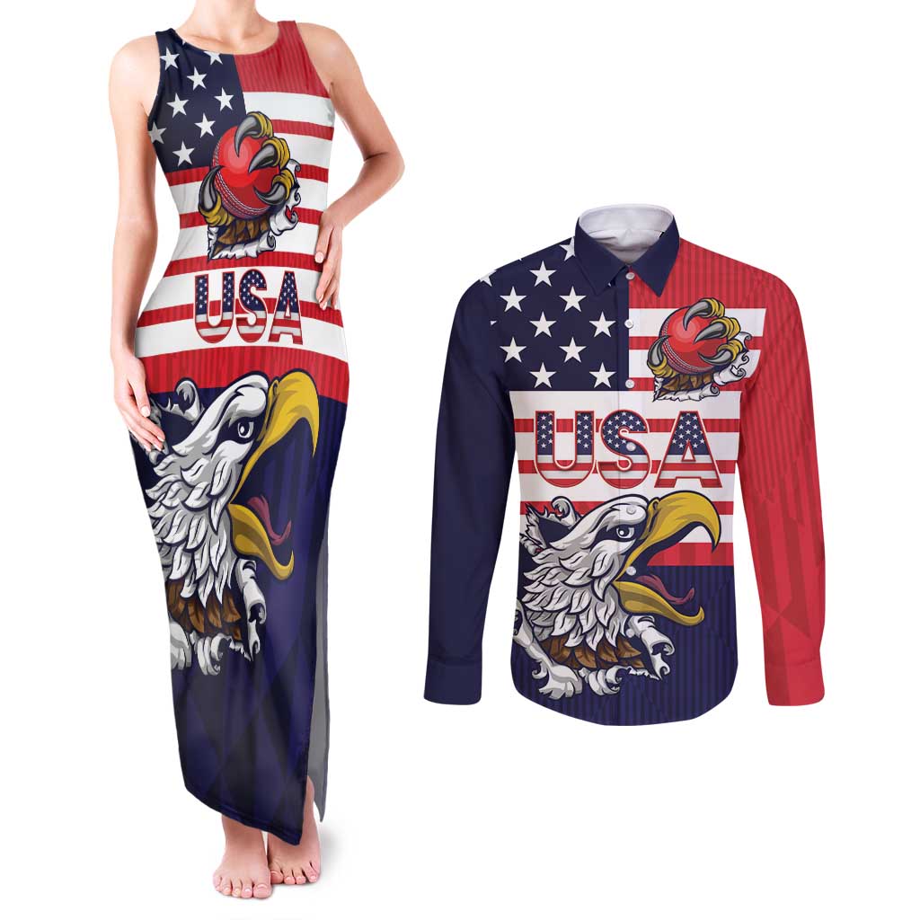 United States Cricket Custom Couples Matching Tank Maxi Dress and Long Sleeve Button Shirt Team USA One For All