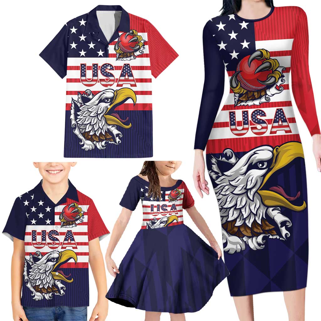 United States Cricket Custom Family Matching Long Sleeve Bodycon Dress and Hawaiian Shirt Team USA One For All