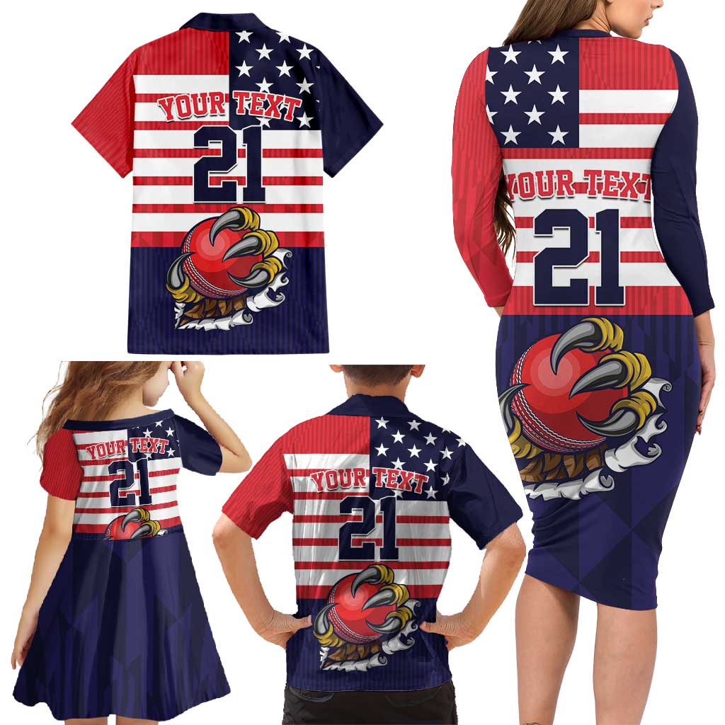 United States Cricket Custom Family Matching Long Sleeve Bodycon Dress and Hawaiian Shirt Team USA One For All