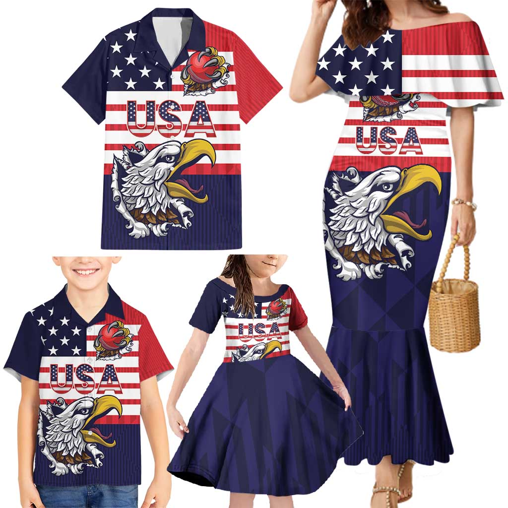 United States Cricket Custom Family Matching Mermaid Dress and Hawaiian Shirt Team USA One For All