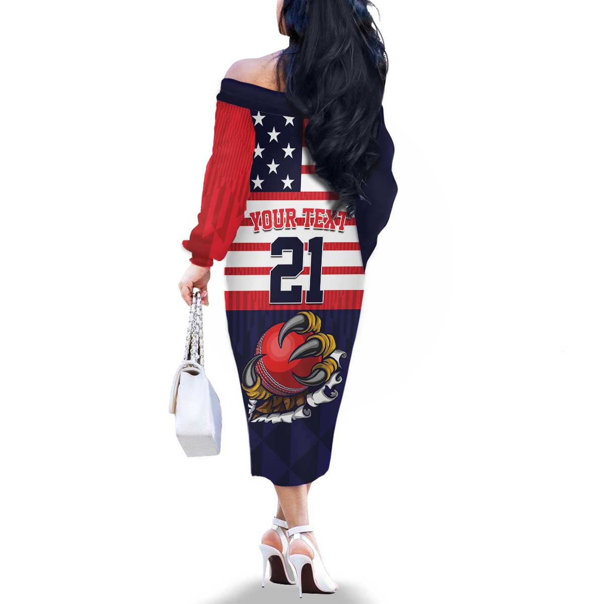 United States Cricket Custom Family Matching Off The Shoulder Long Sleeve Dress and Hawaiian Shirt Team USA One For All