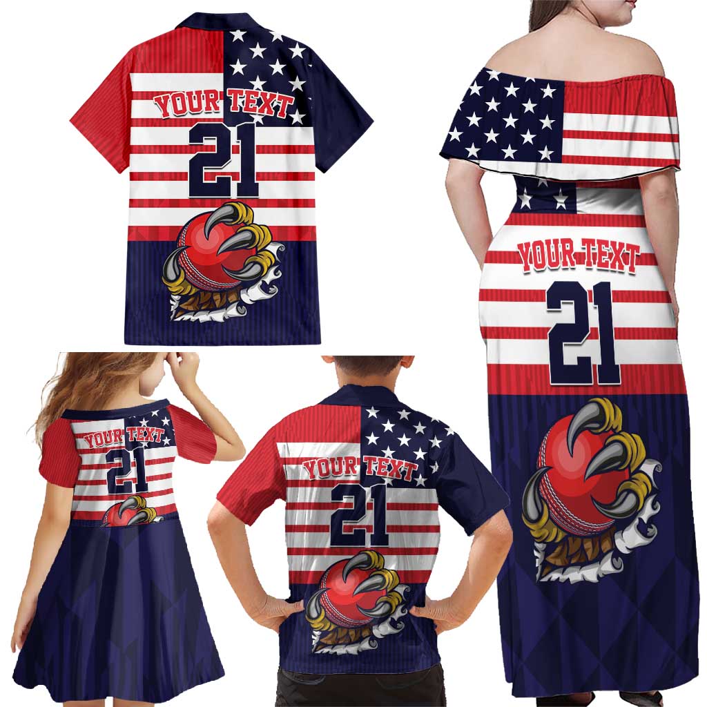 United States Cricket Custom Family Matching Off Shoulder Maxi Dress and Hawaiian Shirt Team USA One For All