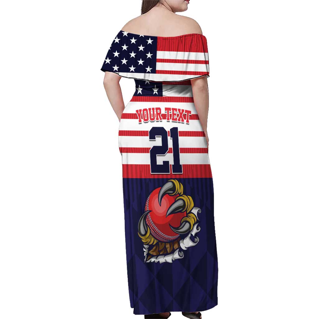 United States Cricket Custom Family Matching Off Shoulder Maxi Dress and Hawaiian Shirt Team USA One For All