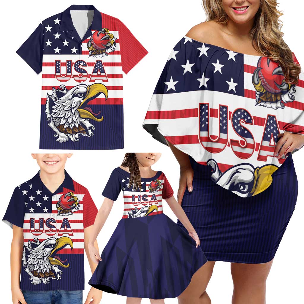 United States Cricket Custom Family Matching Off Shoulder Short Dress and Hawaiian Shirt Team USA One For All