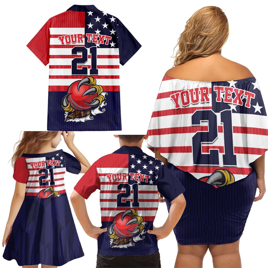 United States Cricket Custom Family Matching Off Shoulder Short Dress and Hawaiian Shirt Team USA One For All
