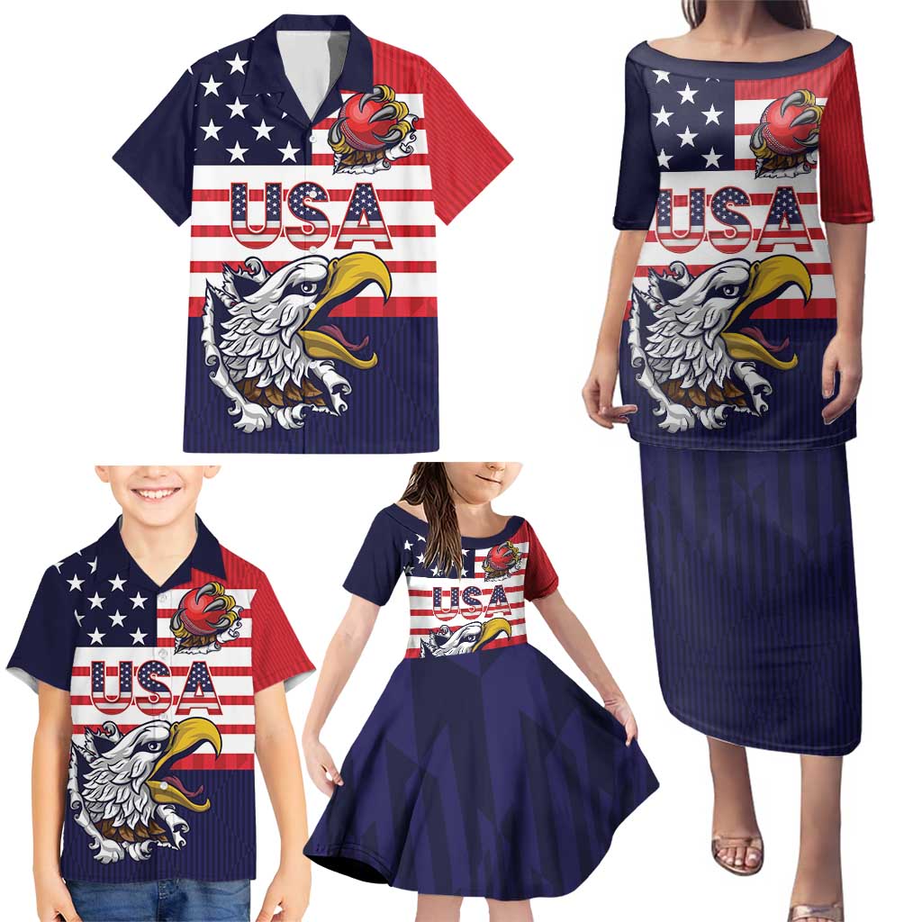 United States Cricket Custom Family Matching Puletasi and Hawaiian Shirt Team USA One For All