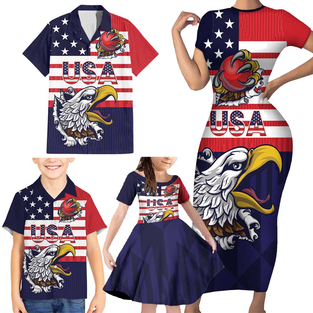 United States Cricket Custom Family Matching Short Sleeve Bodycon Dress and Hawaiian Shirt Team USA One For All