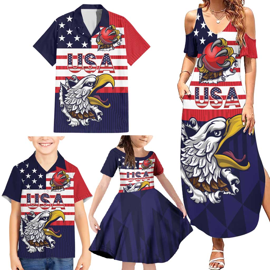 United States Cricket Custom Family Matching Summer Maxi Dress and Hawaiian Shirt Team USA One For All