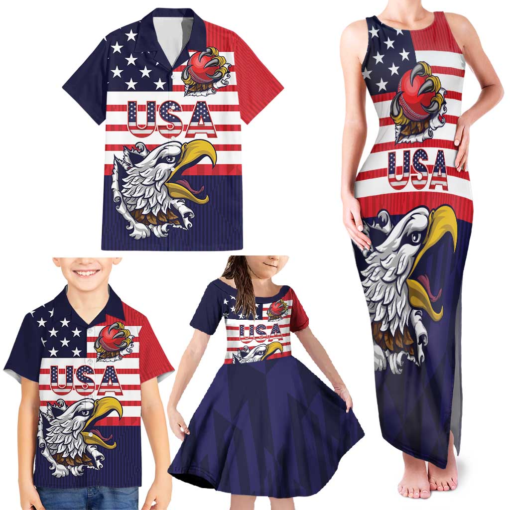 United States Cricket Custom Family Matching Tank Maxi Dress and Hawaiian Shirt Team USA One For All