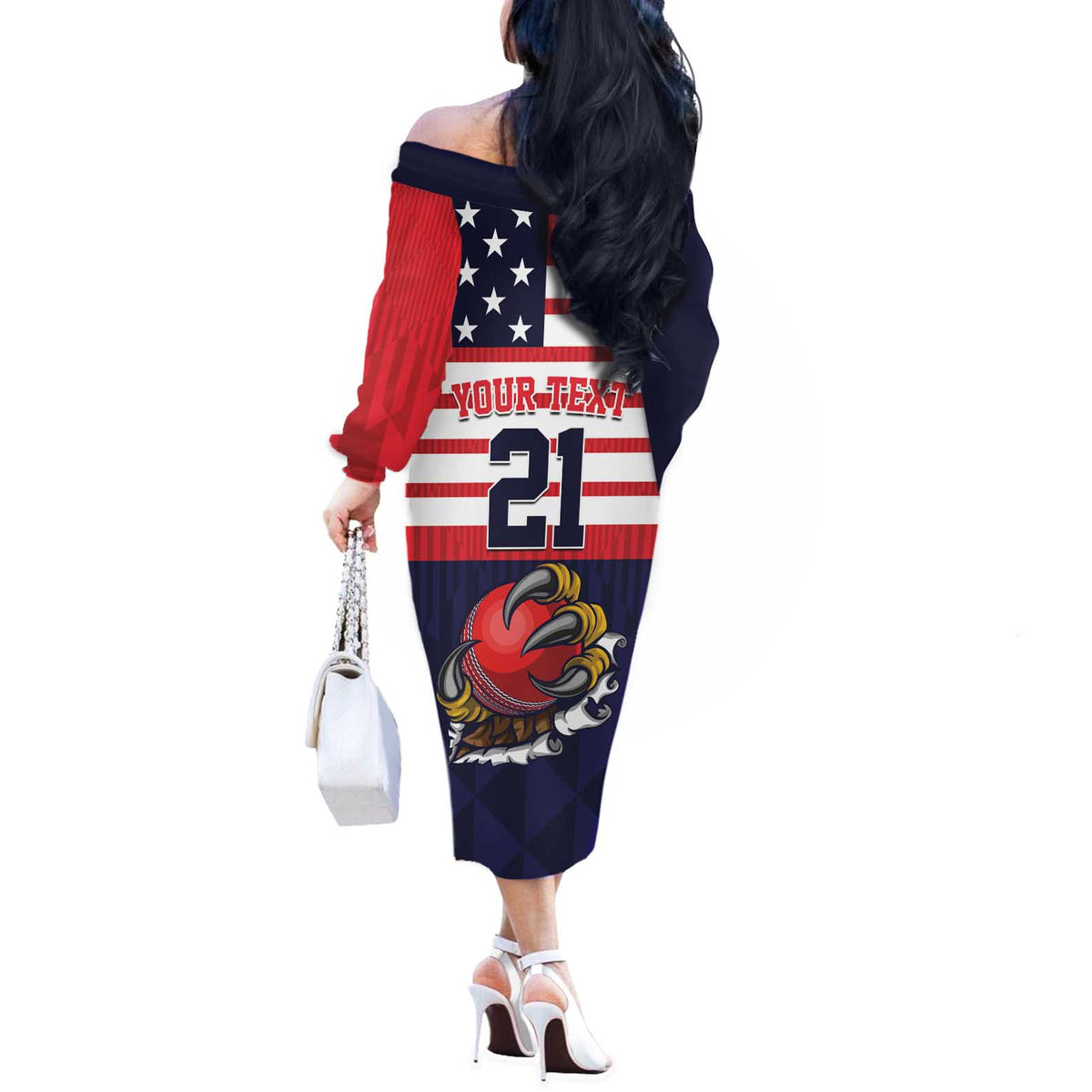 United States Cricket Custom Off The Shoulder Long Sleeve Dress Team USA One For All