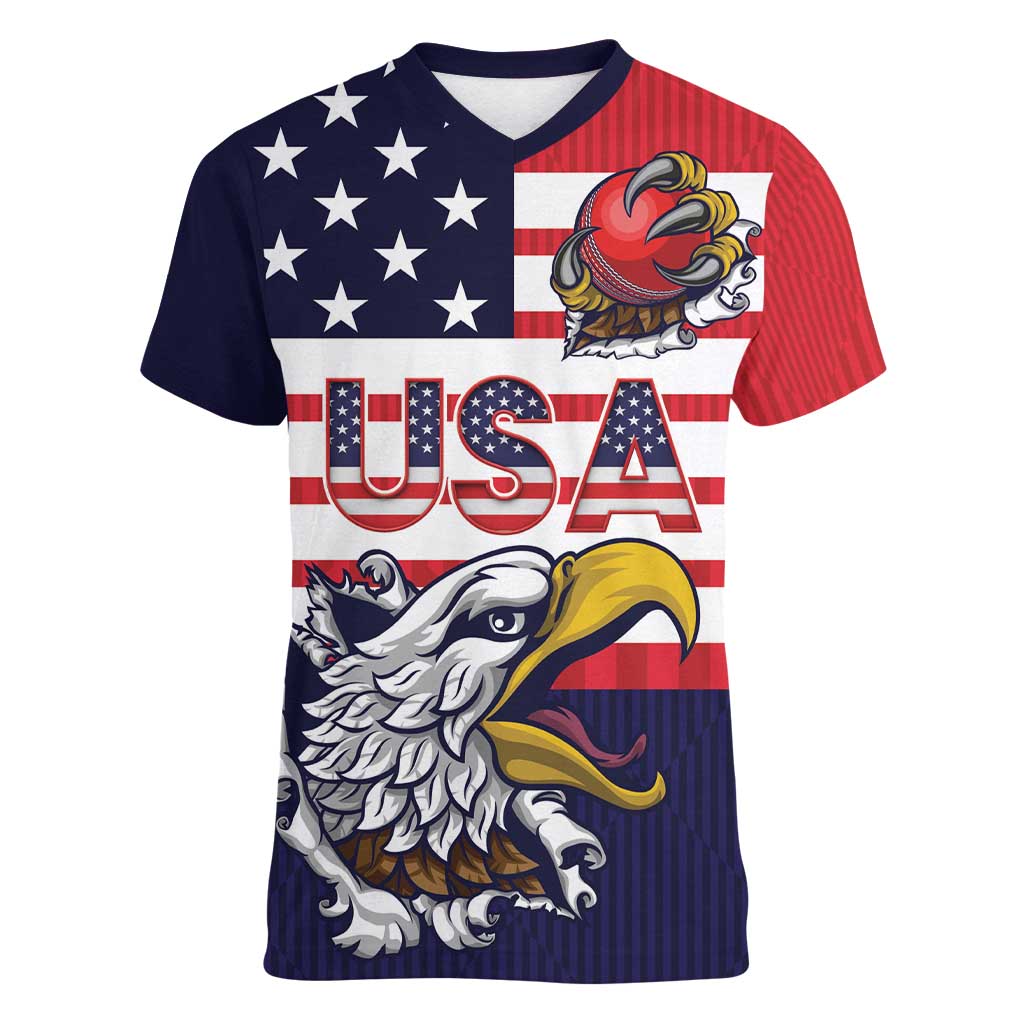 United States Cricket Custom Women V-Neck T-Shirt Team USA One For All