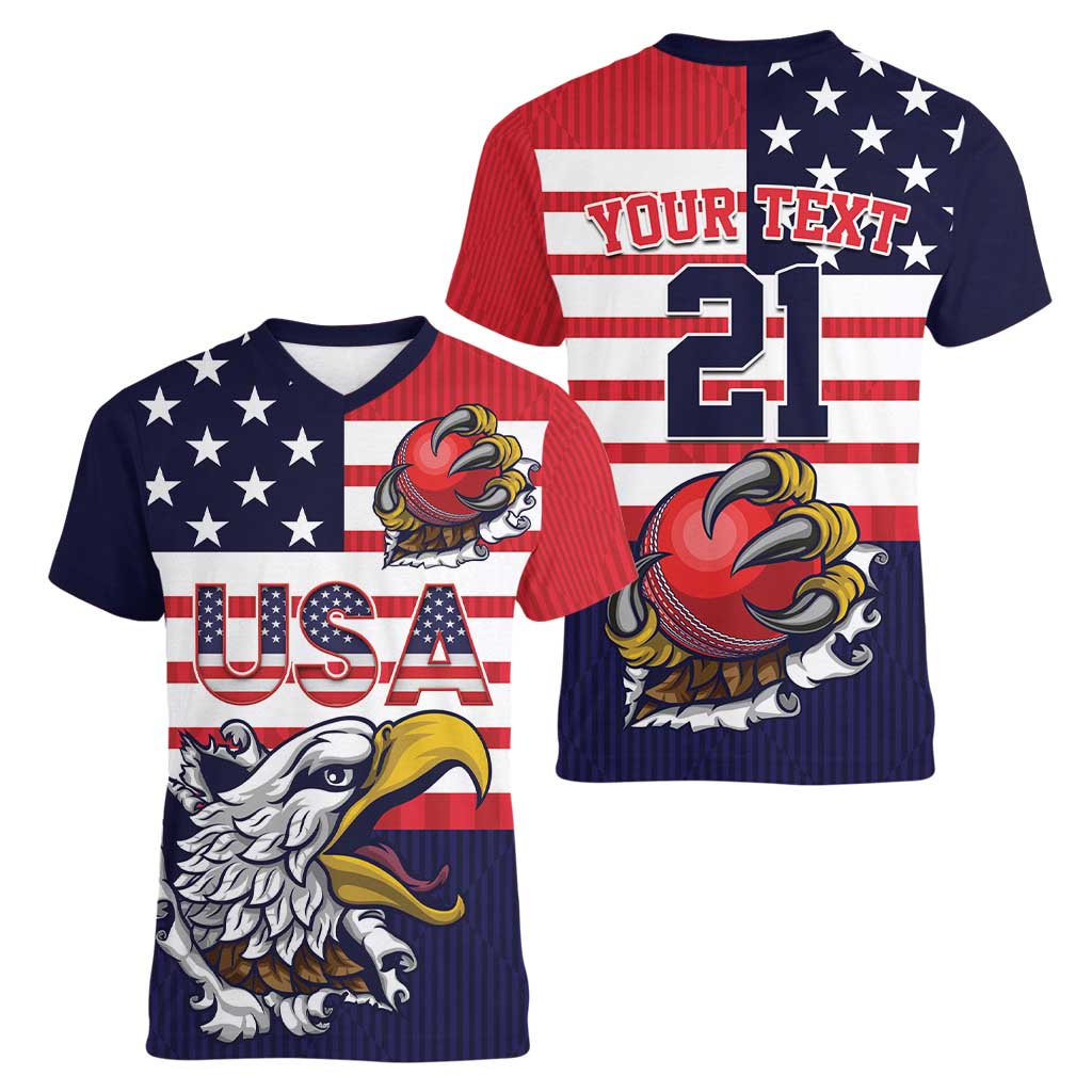 United States Cricket Custom Women V-Neck T-Shirt Team USA One For All