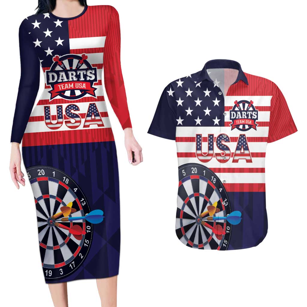 United States Dart Custom Couples Matching Long Sleeve Bodycon Dress and Hawaiian Shirt Team USA One For All
