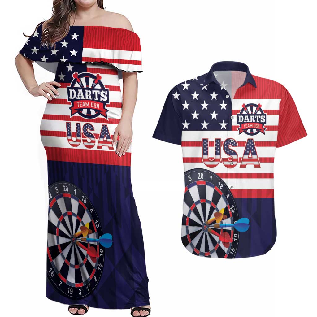 United States Dart Custom Couples Matching Off Shoulder Maxi Dress and Hawaiian Shirt Team USA One For All