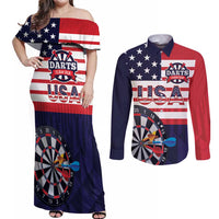 United States Dart Custom Couples Matching Off Shoulder Maxi Dress and Long Sleeve Button Shirt Team USA One For All