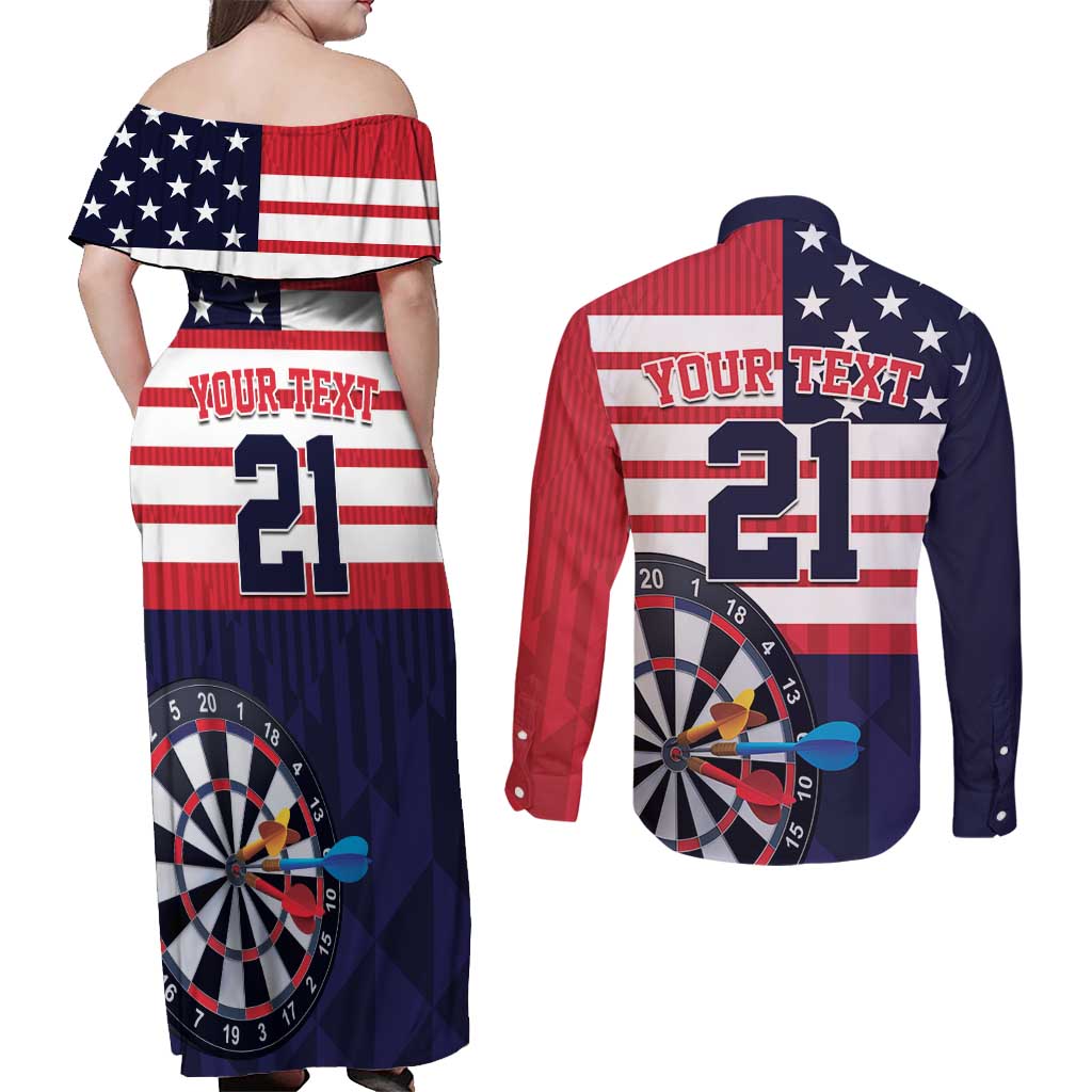 United States Dart Custom Couples Matching Off Shoulder Maxi Dress and Long Sleeve Button Shirt Team USA One For All