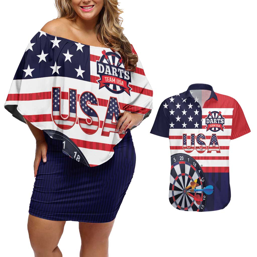 United States Dart Custom Couples Matching Off Shoulder Short Dress and Hawaiian Shirt Team USA One For All