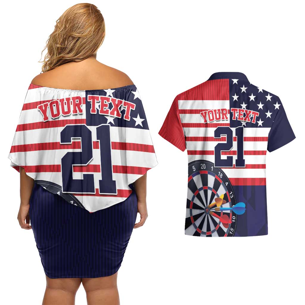 United States Dart Custom Couples Matching Off Shoulder Short Dress and Hawaiian Shirt Team USA One For All