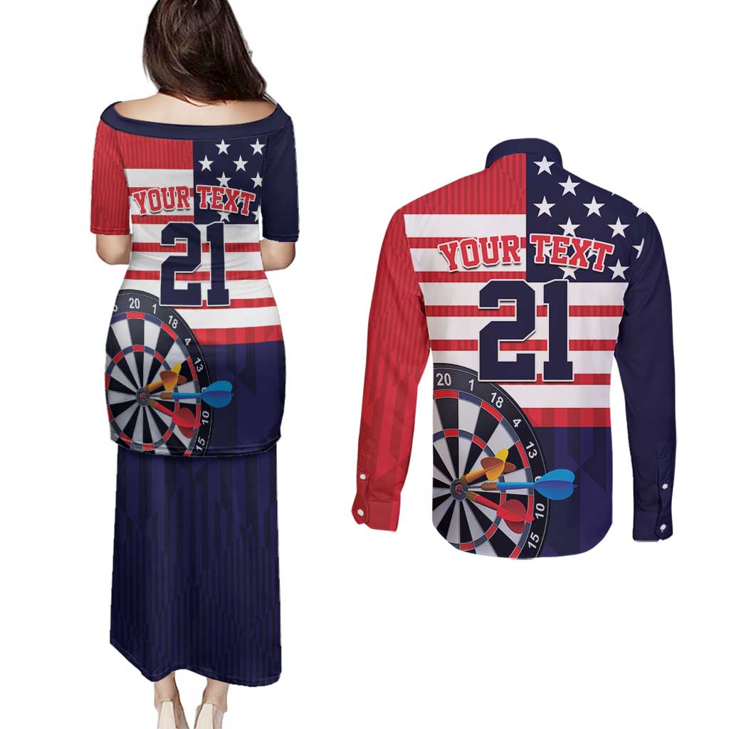 United States Dart Custom Couples Matching Puletasi and Long Sleeve Button Shirt Team USA One For All