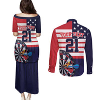United States Dart Custom Couples Matching Puletasi and Long Sleeve Button Shirt Team USA One For All