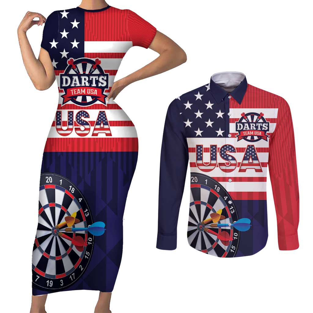 United States Dart Custom Couples Matching Short Sleeve Bodycon Dress and Long Sleeve Button Shirt Team USA One For All
