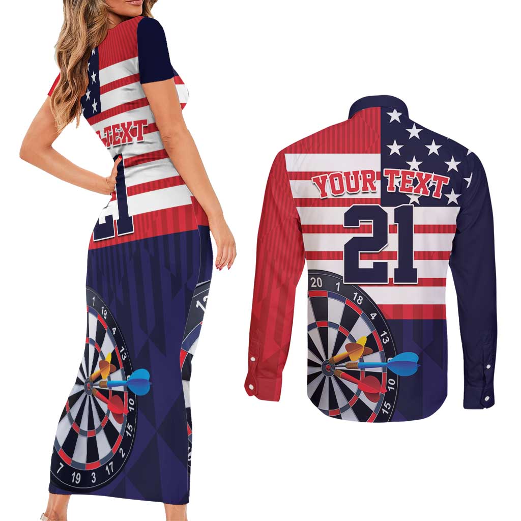 United States Dart Custom Couples Matching Short Sleeve Bodycon Dress and Long Sleeve Button Shirt Team USA One For All