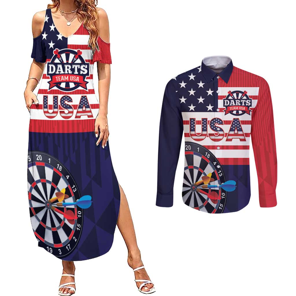 United States Dart Custom Couples Matching Summer Maxi Dress and Long Sleeve Button Shirt Team USA One For All