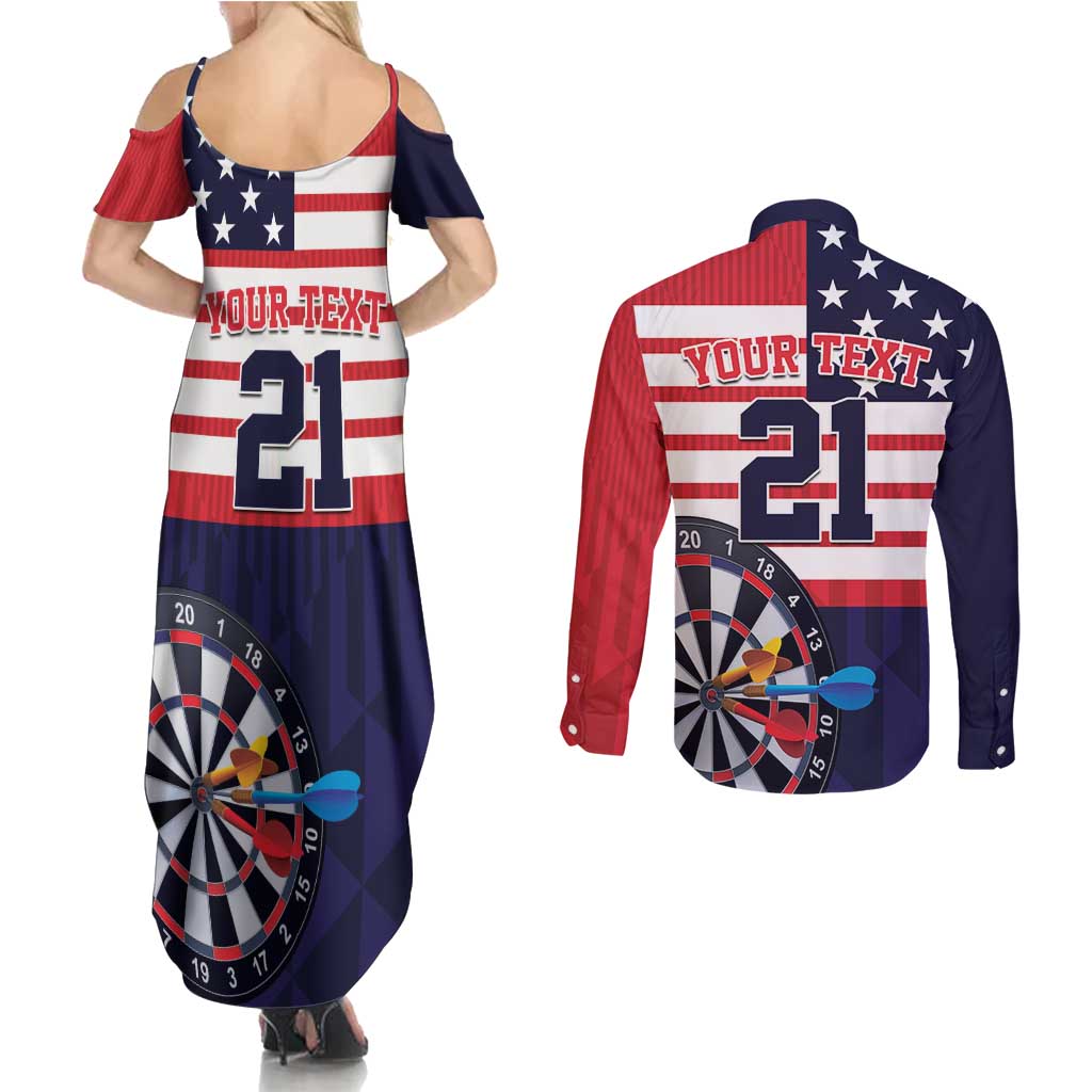 United States Dart Custom Couples Matching Summer Maxi Dress and Long Sleeve Button Shirt Team USA One For All