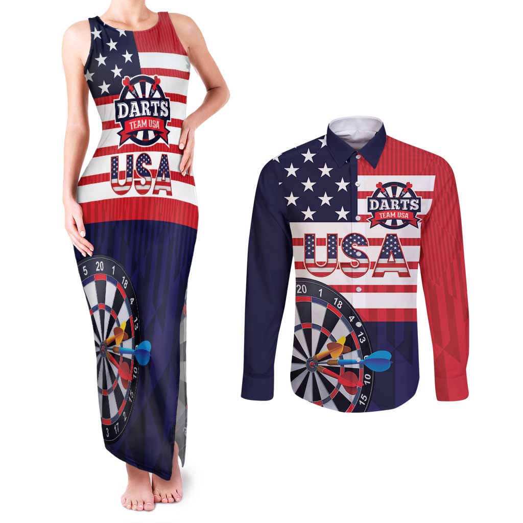 United States Dart Custom Couples Matching Tank Maxi Dress and Long Sleeve Button Shirt Team USA One For All