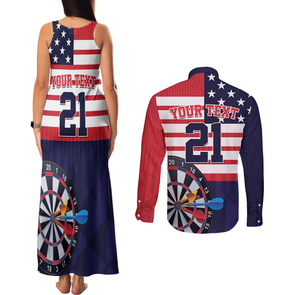 United States Dart Custom Couples Matching Tank Maxi Dress and Long Sleeve Button Shirt Team USA One For All