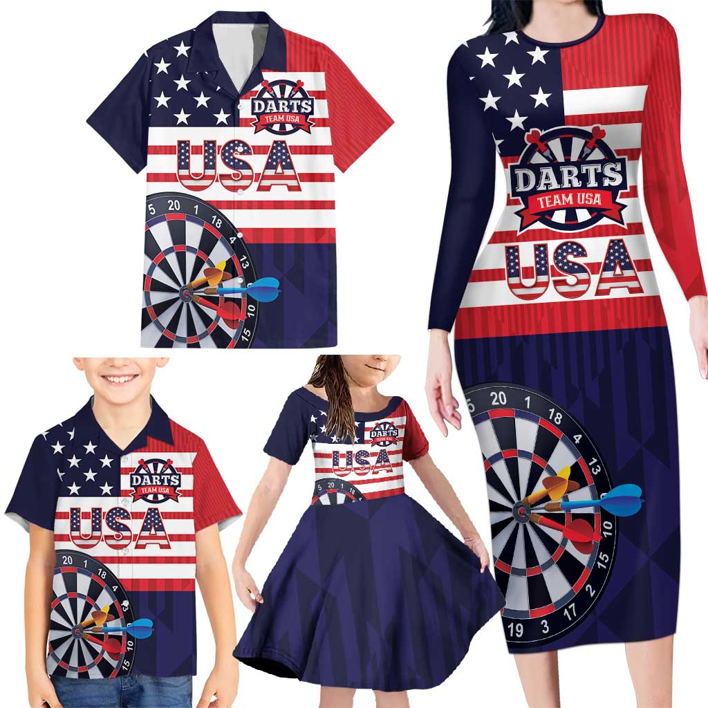 United States Dart Custom Family Matching Long Sleeve Bodycon Dress and Hawaiian Shirt Team USA One For All