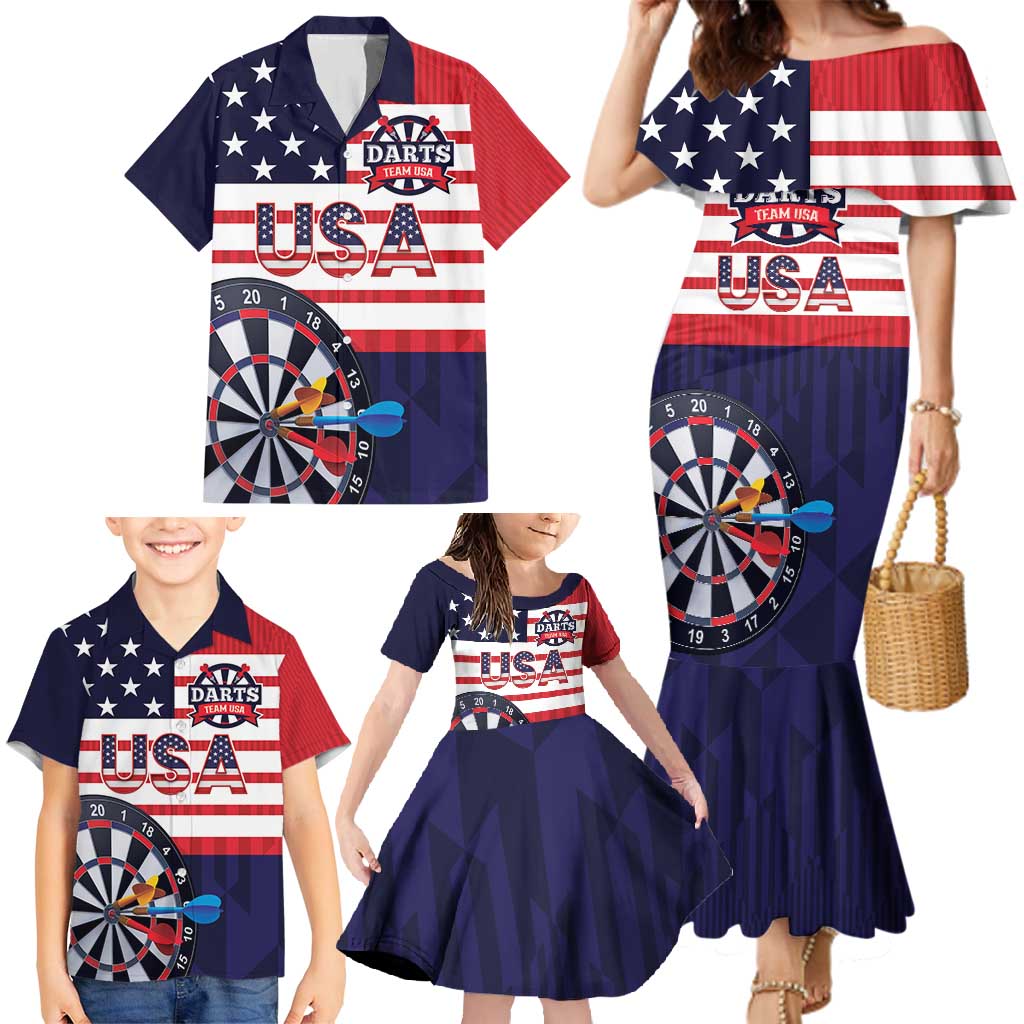 United States Dart Custom Family Matching Mermaid Dress and Hawaiian Shirt Team USA One For All