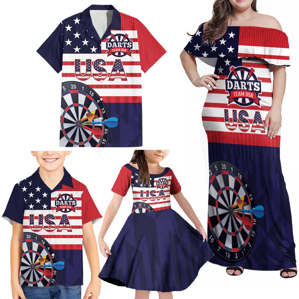 United States Dart Custom Family Matching Off Shoulder Maxi Dress and Hawaiian Shirt Team USA One For All