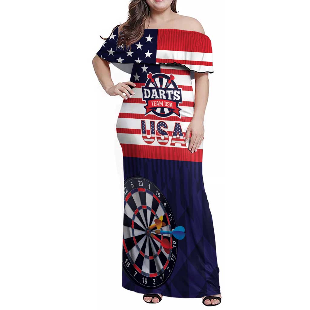 United States Dart Custom Family Matching Off Shoulder Maxi Dress and Hawaiian Shirt Team USA One For All