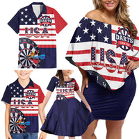United States Dart Custom Family Matching Off Shoulder Short Dress and Hawaiian Shirt Team USA One For All