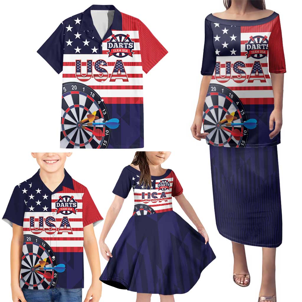 United States Dart Custom Family Matching Puletasi and Hawaiian Shirt Team USA One For All