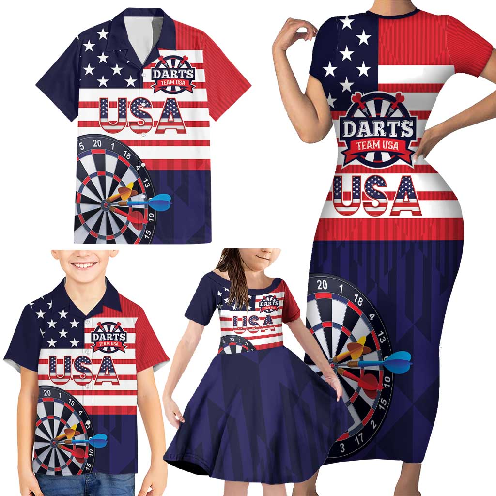 United States Dart Custom Family Matching Short Sleeve Bodycon Dress and Hawaiian Shirt Team USA One For All