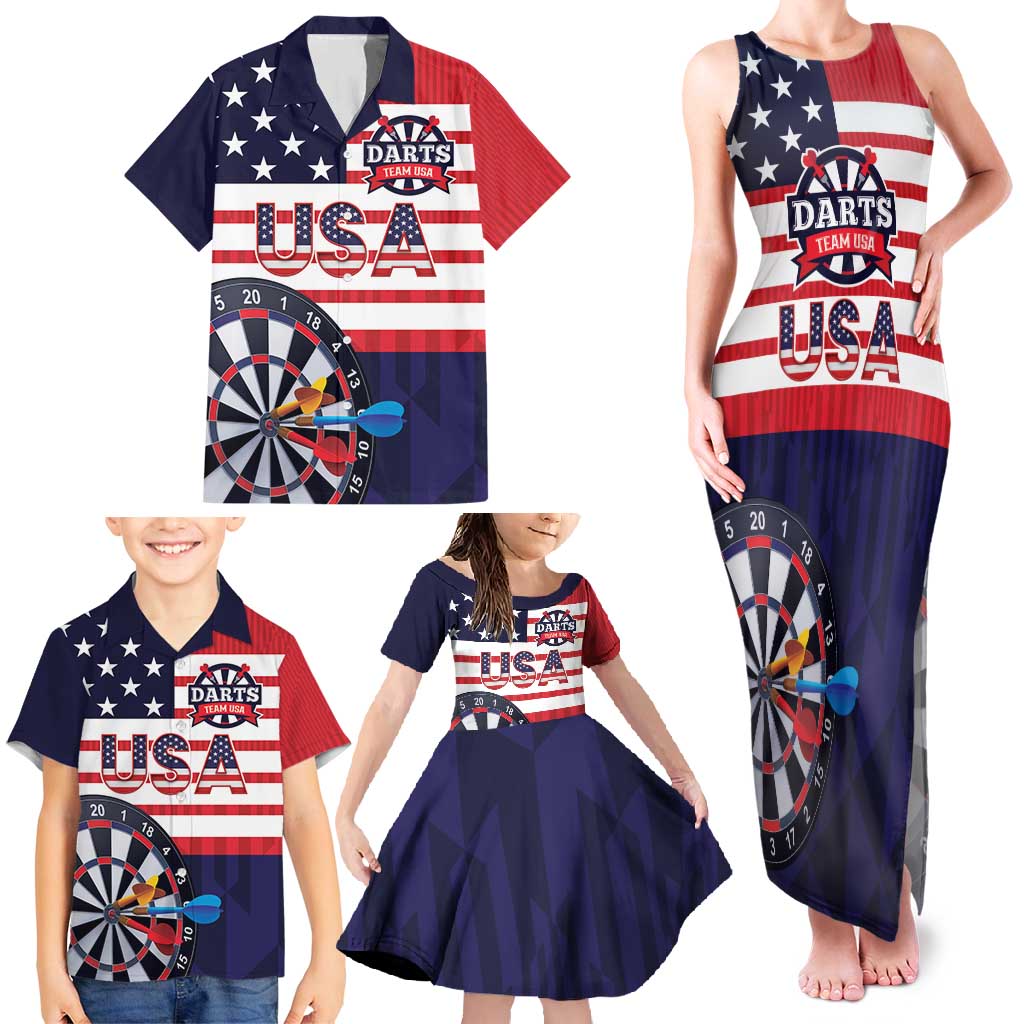 United States Dart Custom Family Matching Tank Maxi Dress and Hawaiian Shirt Team USA One For All