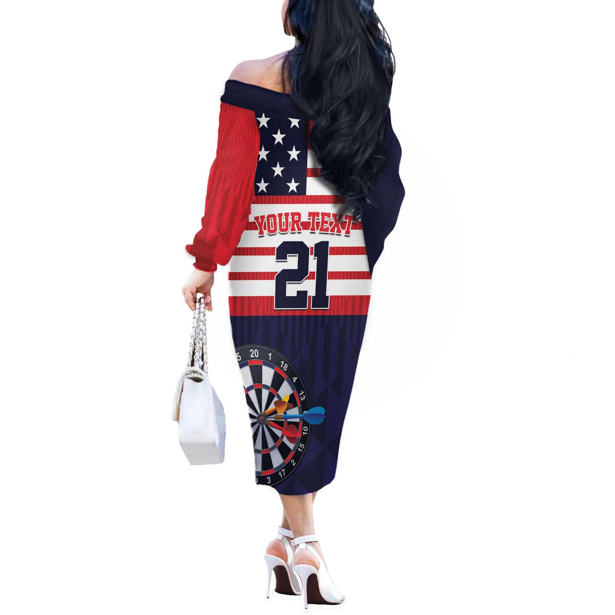 United States Dart Custom Off The Shoulder Long Sleeve Dress Team USA One For All