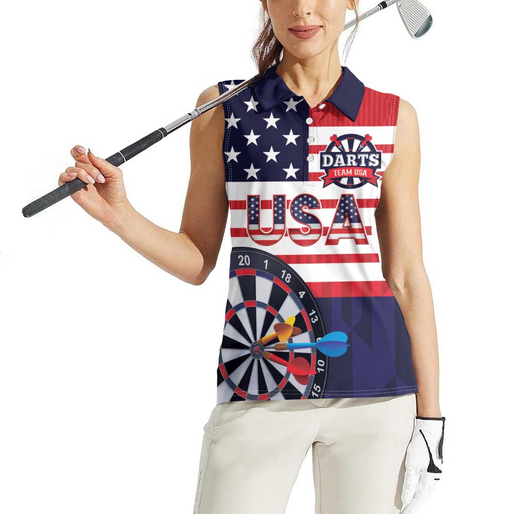 United States Dart Custom Women Sleeveless Polo Shirt Team USA One For All