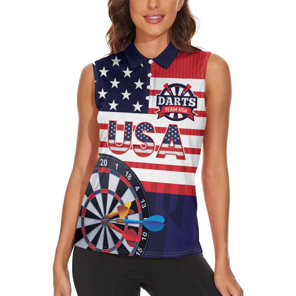 United States Dart Custom Women Sleeveless Polo Shirt Team USA One For All