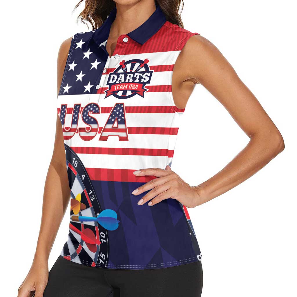 United States Dart Custom Women Sleeveless Polo Shirt Team USA One For All