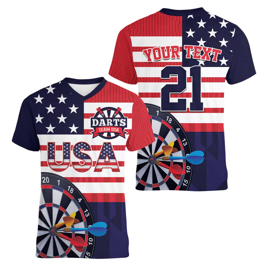 United States Dart Custom Women V-Neck T-Shirt Team USA One For All