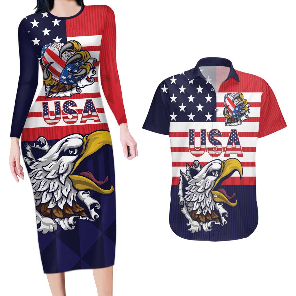 United States Football Custom Couples Matching Long Sleeve Bodycon Dress and Hawaiian Shirt Team USA One For All