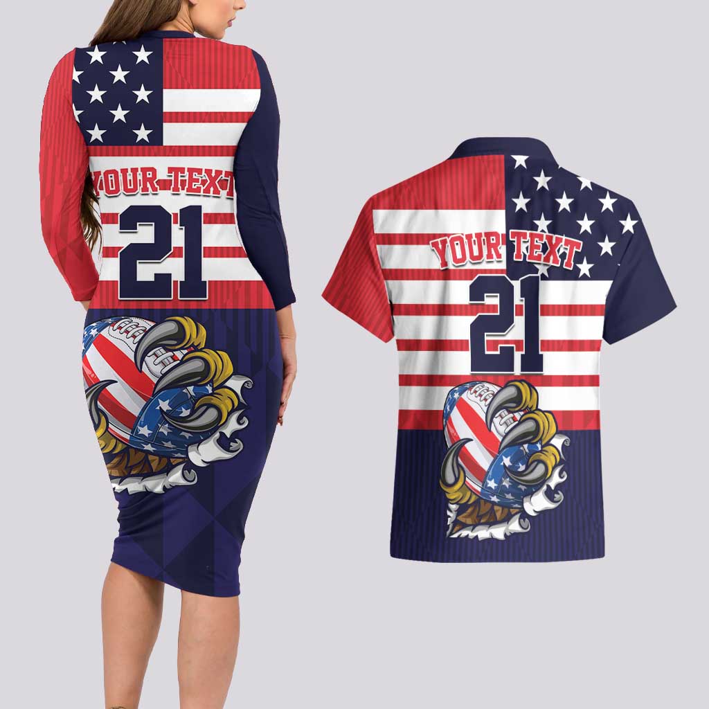 United States Football Custom Couples Matching Long Sleeve Bodycon Dress and Hawaiian Shirt Team USA One For All