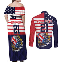United States Football Custom Couples Matching Off Shoulder Maxi Dress and Long Sleeve Button Shirt Team USA One For All