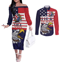United States Football Custom Couples Matching Off The Shoulder Long Sleeve Dress and Long Sleeve Button Shirt Team USA One For All