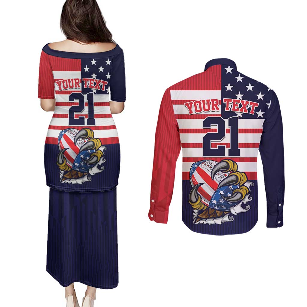 United States Football Custom Couples Matching Puletasi and Long Sleeve Button Shirt Team USA One For All