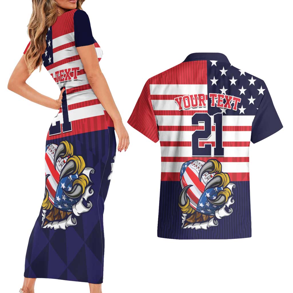 United States Football Custom Couples Matching Short Sleeve Bodycon Dress and Hawaiian Shirt Team USA One For All