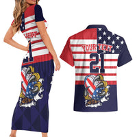 United States Football Custom Couples Matching Short Sleeve Bodycon Dress and Hawaiian Shirt Team USA One For All